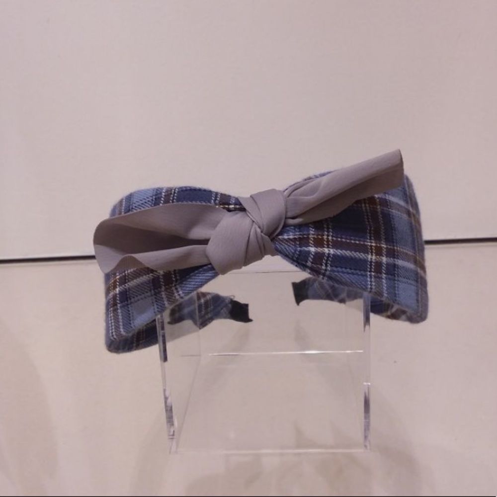 Plaid Bow Headband with Gray Knot - Women's Hair Accessory